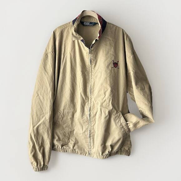 Vintage Polo Ralph Lauren Golf Crest Jacket XXL Beige Tartan Collar 90s Preppy - Picture 7 of 13